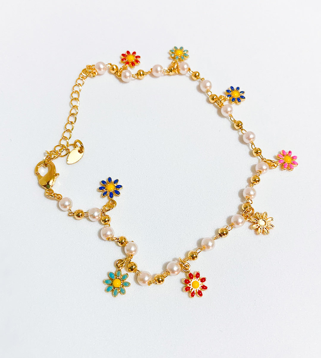 Flower Charm Pearl Anklet-