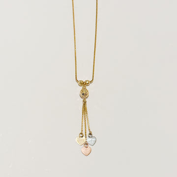 14K Tri-Color Gold Dangling Heart Necklace – One-Piece Non-Detachable Design