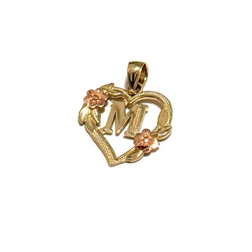 Floral Heart 14k Gold 'M' Initial Necklace