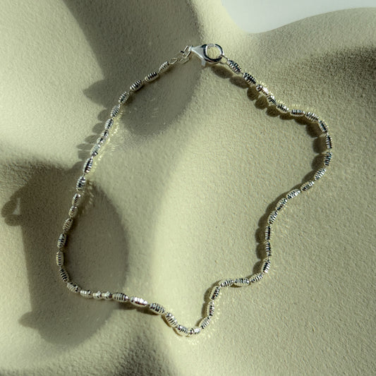 925 Sterling Silver Beaded Anklet