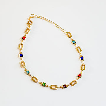 Elegant 10" Gold-Filled Anklet with Colorful Gemstone Accents