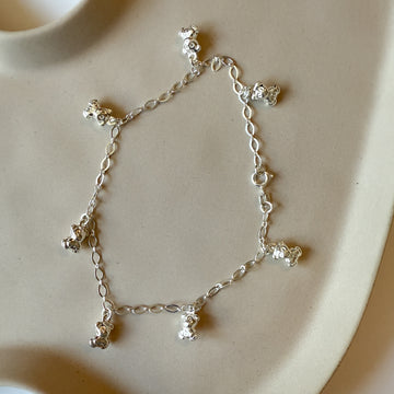 925 Sterling Silver Teddy Bear Anklet