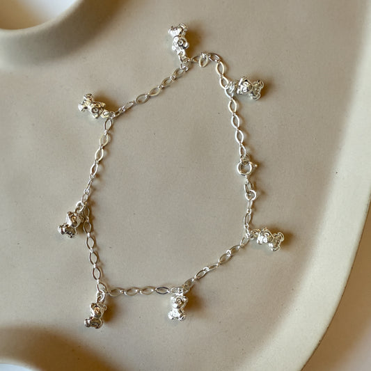 925 Sterling Silver Teddy Bear Anklet