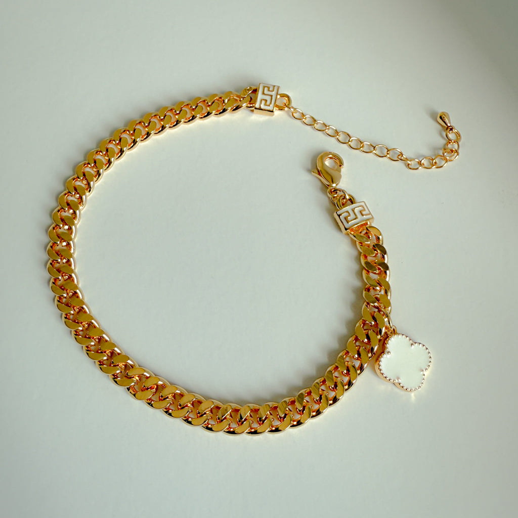 Anklet-whiteclover-cubanlink