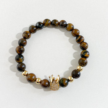 Regal Strength Tiger’s Eye Crown Bracelet – Gold Accents