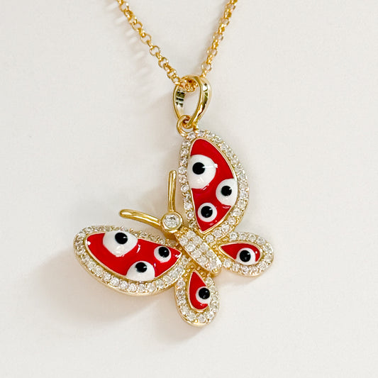 Red Evil Eye Butterfly Necklace