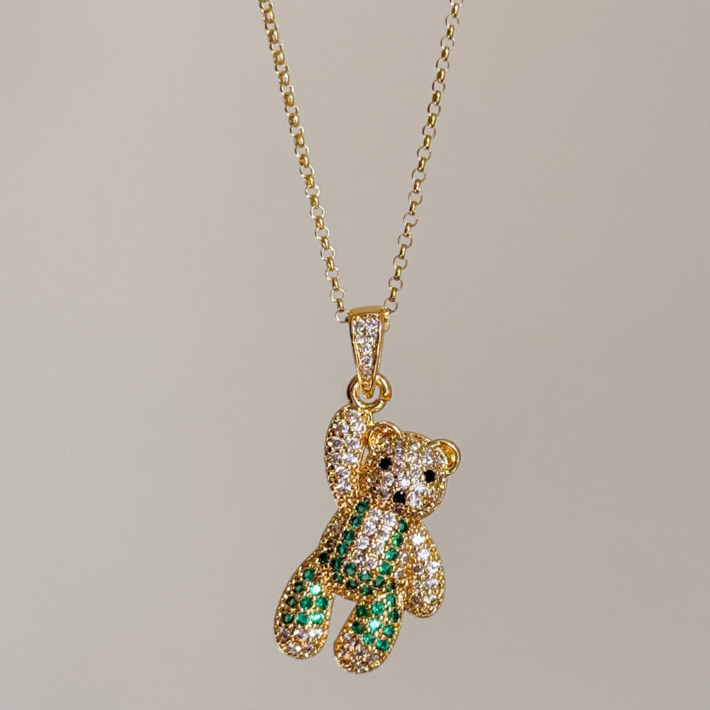 Joyful Green Teddy Bear Necklace