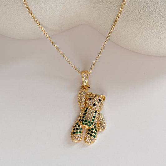 Joyful Green Teddy Bear Necklace