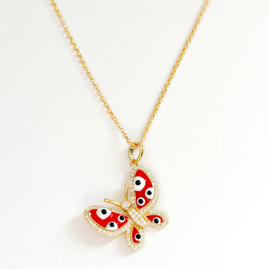 Red Evil Eye Butterfly Necklace