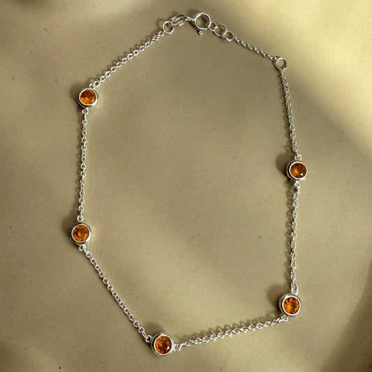 925 Sterling Silver Orange Gem Anklet