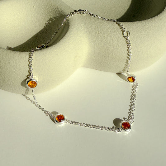 925 Sterling Silver Orange Gem Anklet