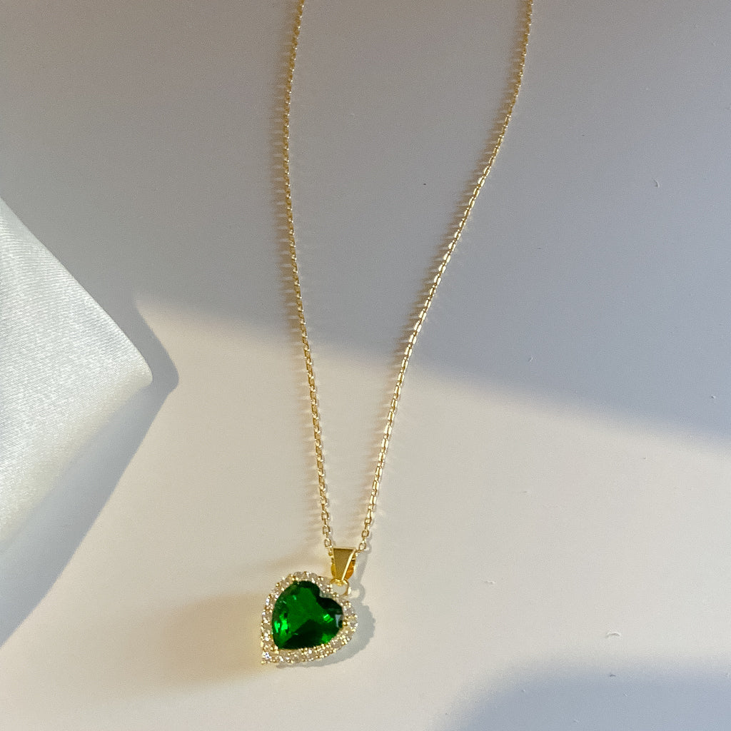 Emerald Iced Out Heart Necklace