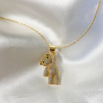 Gold Vermeil Iced Out Teddy Bear Necklace
