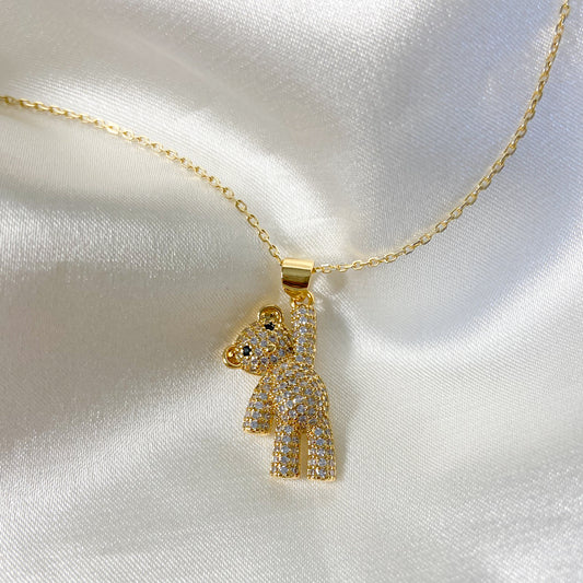 Gold Vermeil Iced Out Teddy Bear Necklace